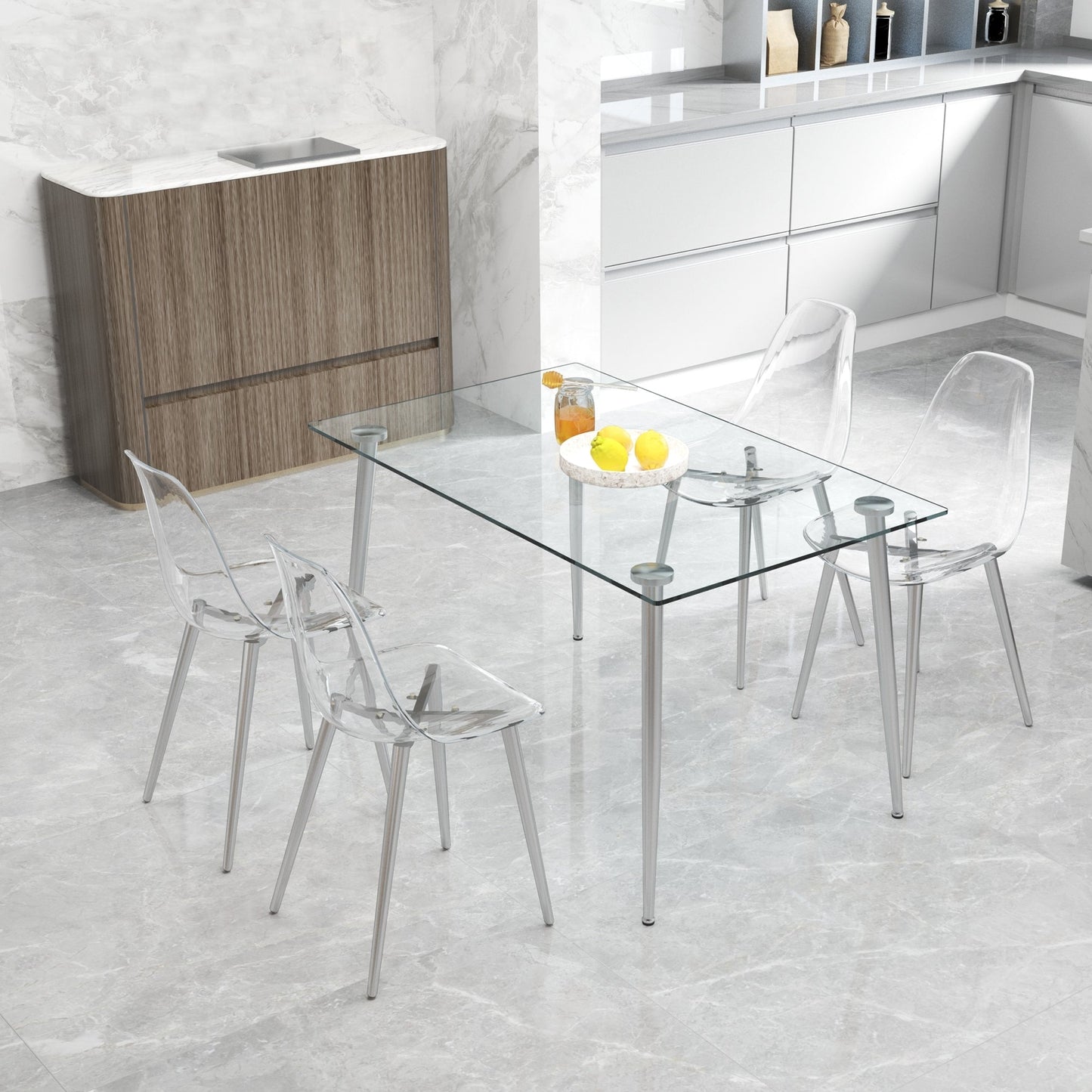 Modern Minimalist Transparent Dining Chair - 6-Piece Set with clear acrylic seats and metal legs on Tampa Home & Garden Store