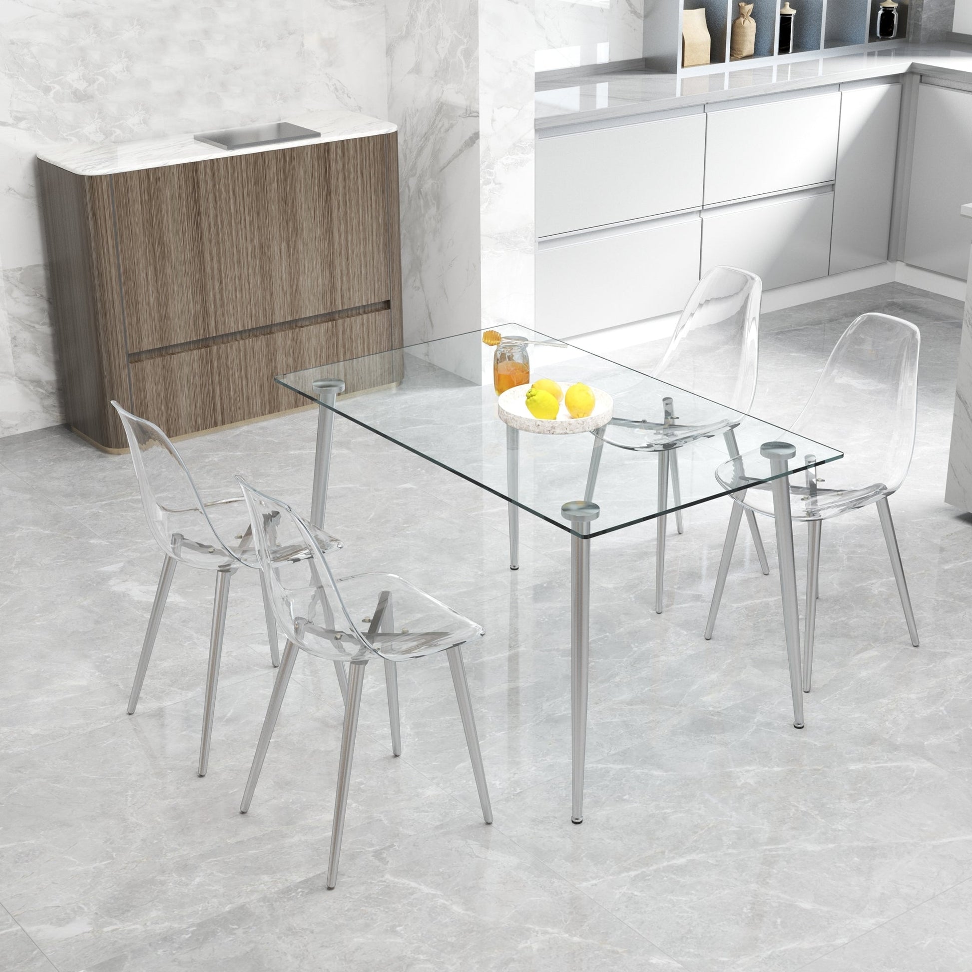 Modern Minimalist Transparent Dining Chair - 6-Piece Set with clear acrylic seats and metal legs on Tampa Home & Garden Store