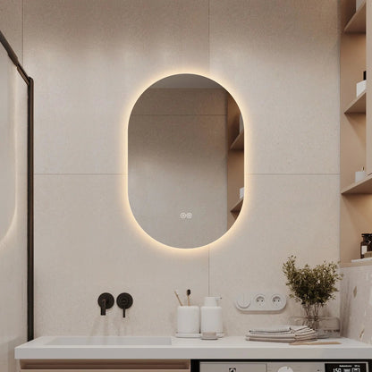 Smart wall-mounted LED mirror by Unique Piece Furniture; oval backlit, anti-fog, touch controls on Tampa Home & Garden Store