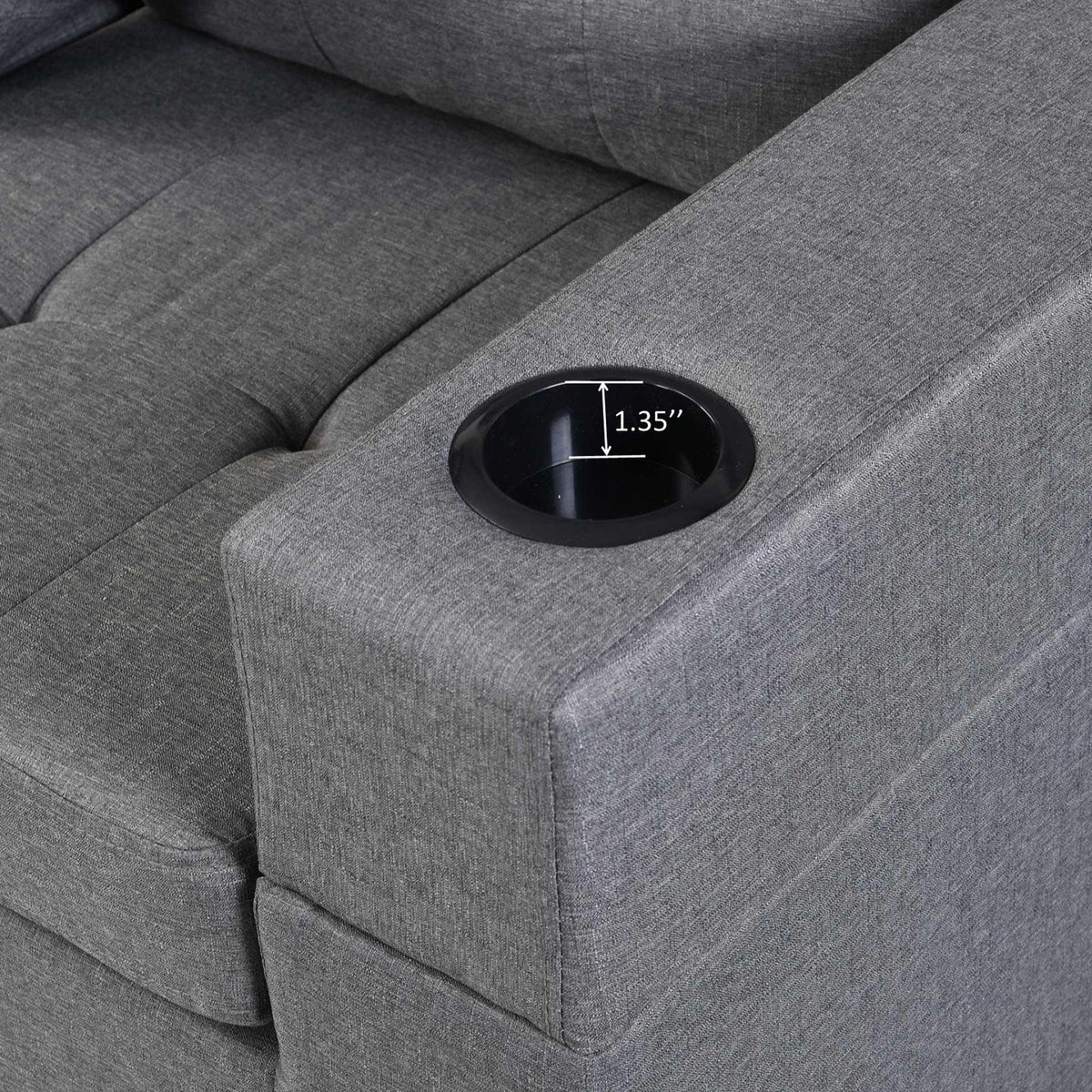 HouseOfZazla gray sectional sofa with L-shaped chaise and cup holder, 4-seat design on Tampa Home & Garden Store