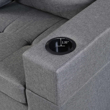 HouseOfZazla gray sectional sofa with L-shaped chaise and cup holder, 4-seat design on Tampa Home & Garden Store