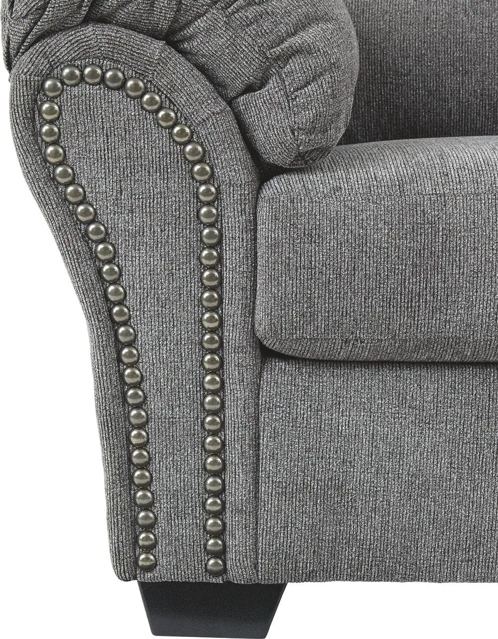 Allmaxx Living Room Set stationary sofa arm in gray fabric with nailhead trim on Tampa Home & Garden Store