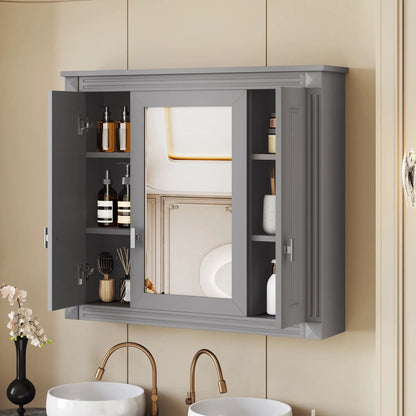 Wall Mounted Bathroom Cabinet With Mirror And 4 Shelves, Gray MDF, Unique Piece Furniture on Tampa Home & Garden Store