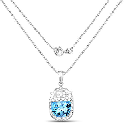Pendant: 10.90 Carat Genuine Swiss Blue Topaz in .925 sterling silver with hex honeycomb halo on chain by Bids.com on Tampa Home & Garden Store