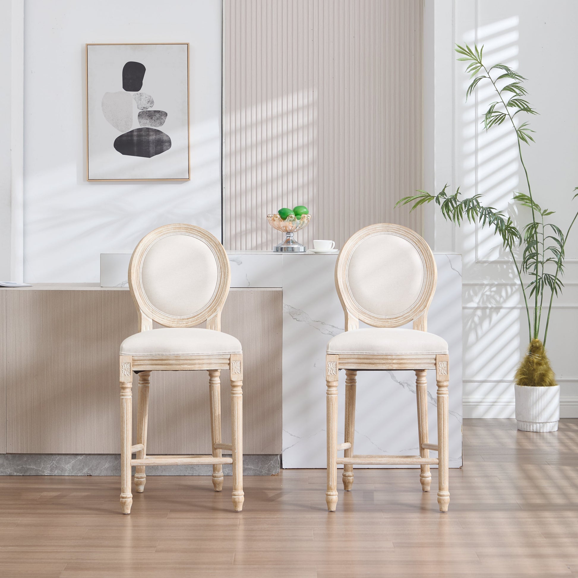 French Country bar chairs 26in height, set of 2 by HouseOfZazla, upholstered round backs on Tampa Home & Garden Store