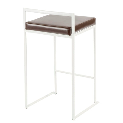 Stackable counter stool with padded brown seat and white metal frame by HouseOfZazla on Tampa Home & Garden Store