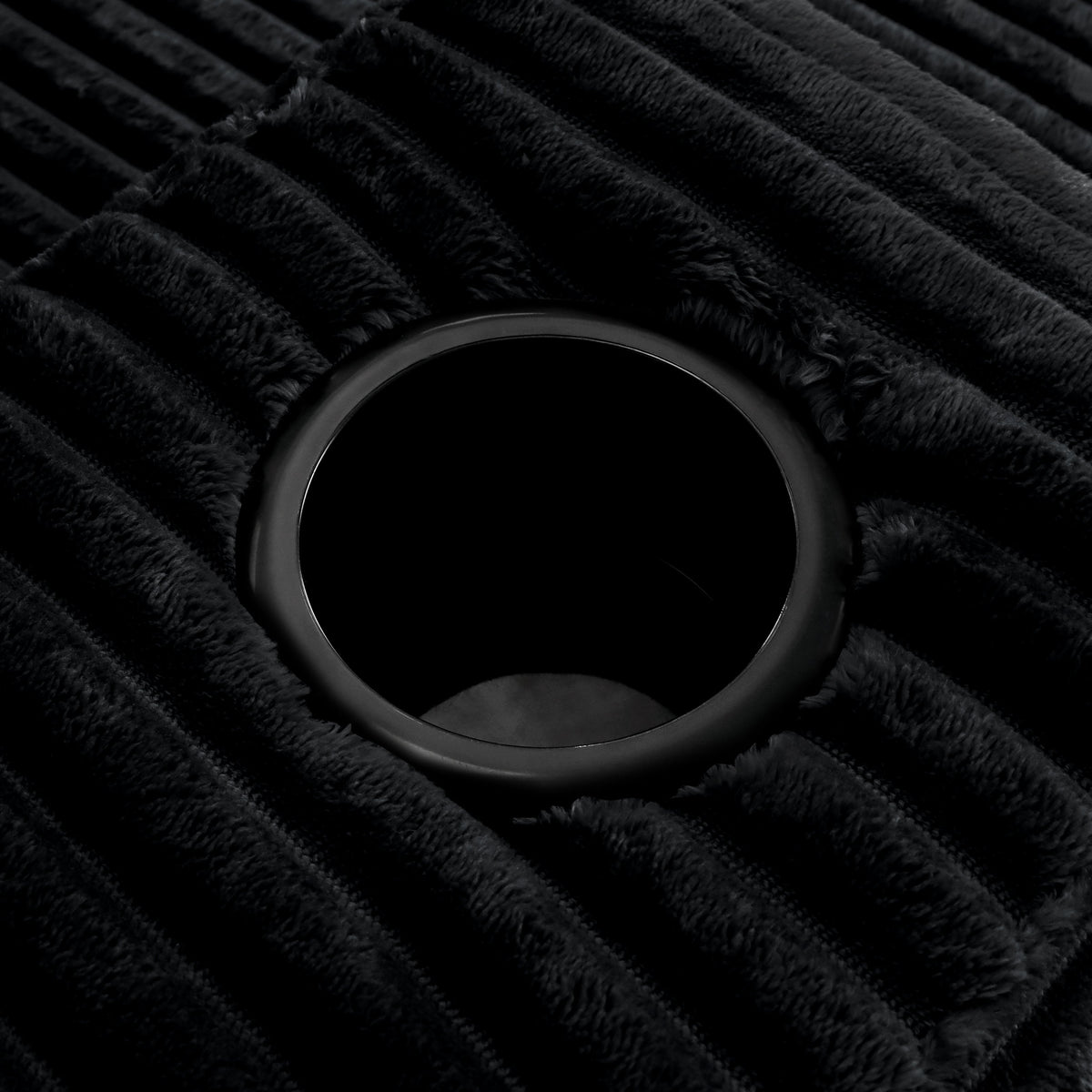 Cloud sectional sofa close-up in black plush fabric with built-in cup holder on Tampa Home & Garden Store