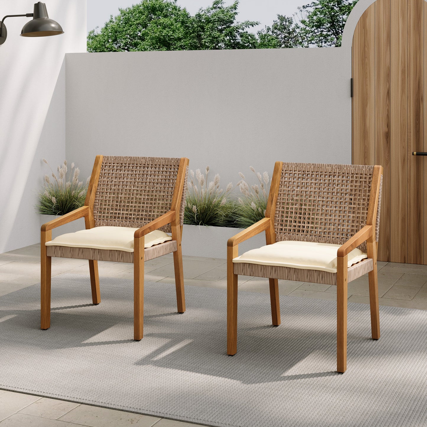 Outdoor Acacia Wood and Wicker Dining Chair