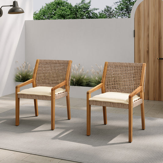 Outdoor Acacia Wood and Wicker Dining Chair