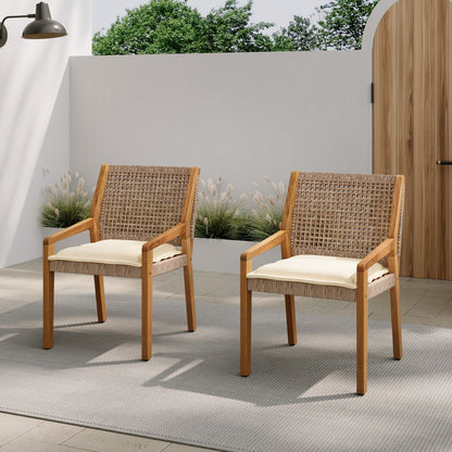 Outdoor Dining Chair with Acacia and Wicker