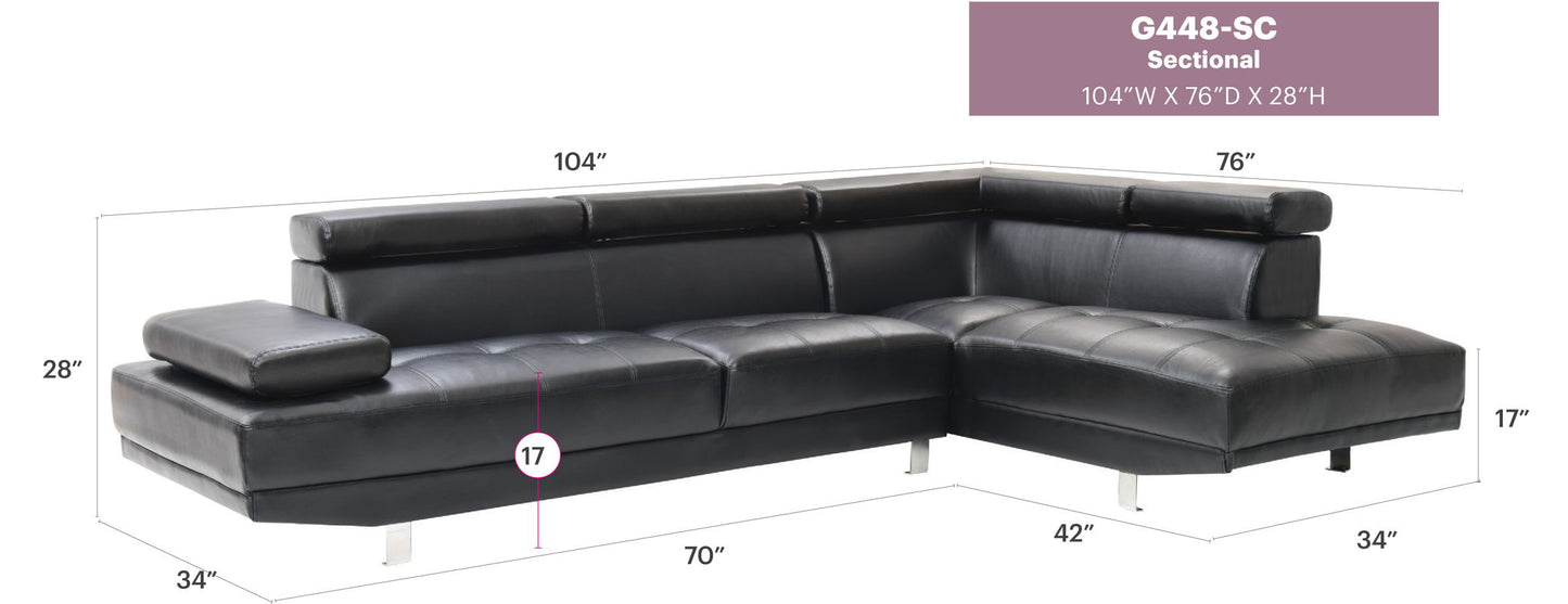 Riveredge Comfort Sectional black leather with chaise 104W x 76D x 28H by HouseOfZazla on Tampa Home & Garden Store