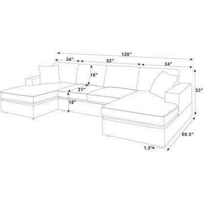 3 Piece Double Chaise Sectional Sofa for Family