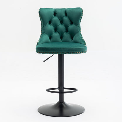 Swivel bar stools emerald green velvet tufted backs, adjustable height, black pedestal base set2 on Tampa Home & Garden Store