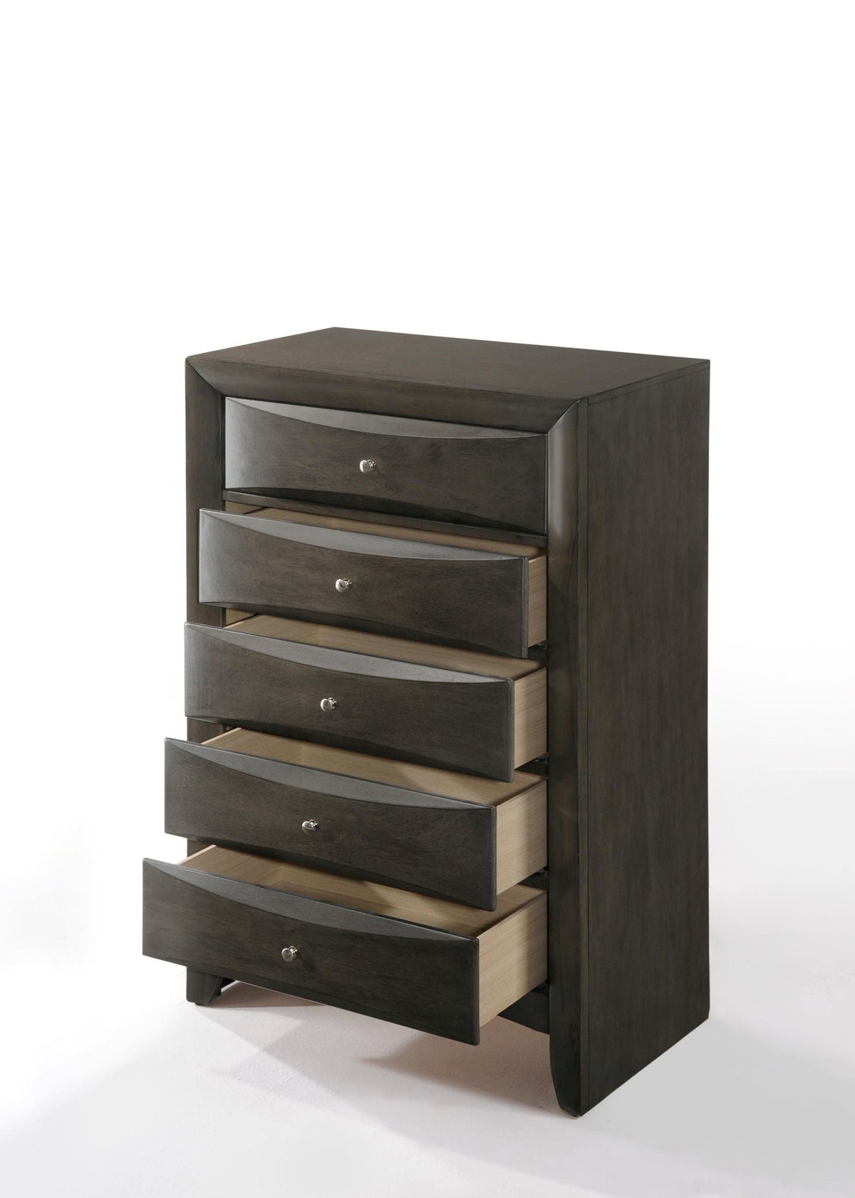 Ireland Storage Chest with curved-front drawers and silver knobs in dark wood finish on Tampa Home & Garden Store