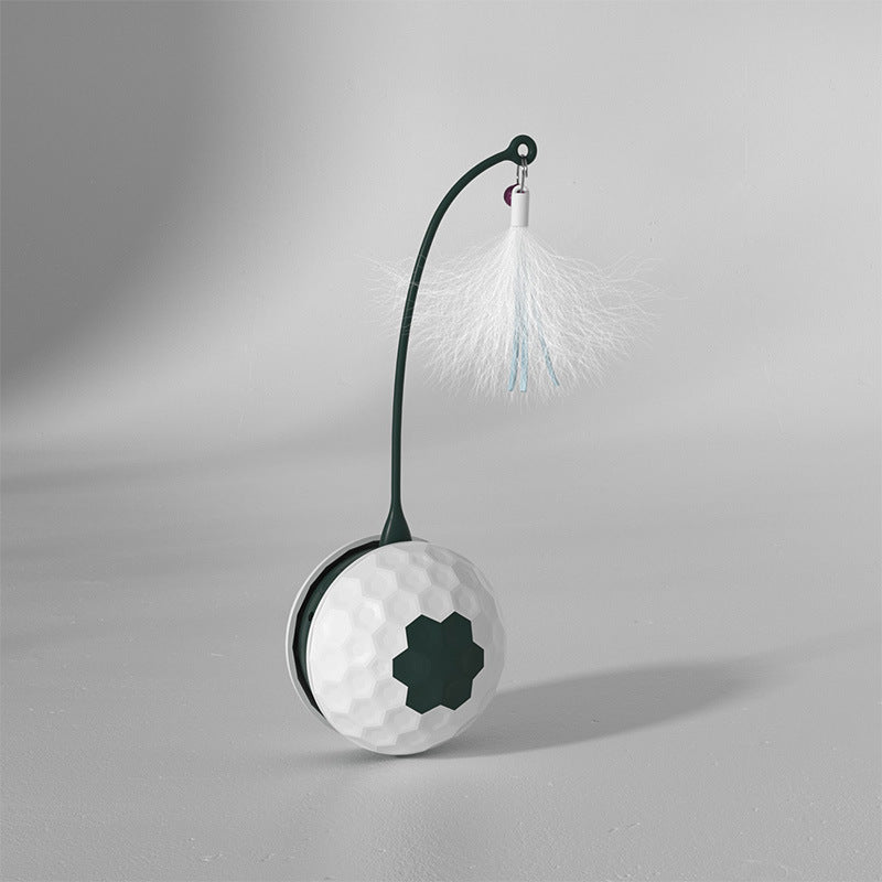 Cat chew toy Sell My Stuff: textured white ball with green patch and tassel on curved arm on Tampa Home & Garden Store