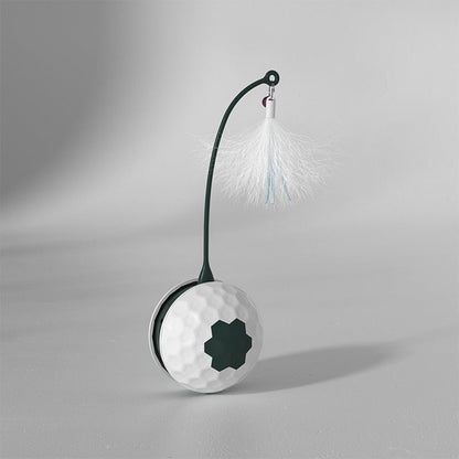 Cat chew toy Sell My Stuff: textured white ball with green patch and tassel on curved arm on Tampa Home & Garden Store