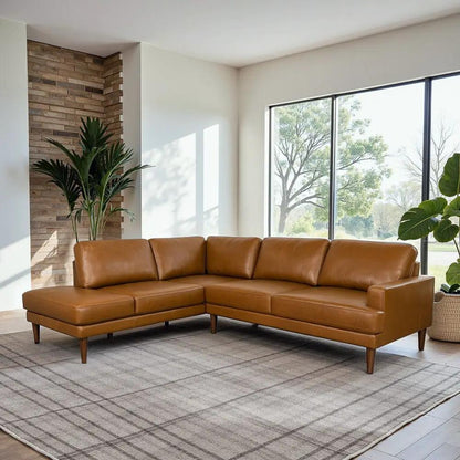 Corbin L-Shaped Sectional Sofa caramel brown leather with tapered legs Unique Piece Furniture on Tampa Home & Garden Store