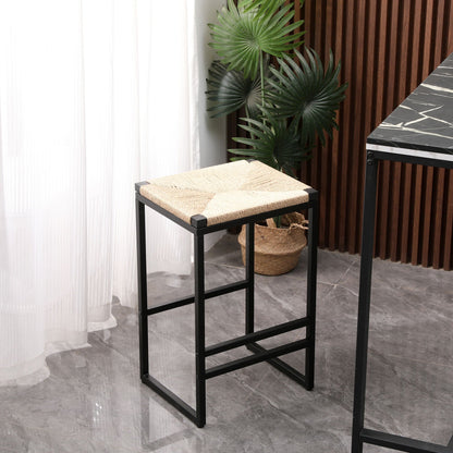Boho style backless bar stools set of 2 with paper rope seats and black metal frames on Tampa Home & Garden Store