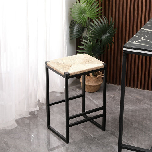 Boho style backless bar stools set of 2 with paper rope seats and black metal frames on Tampa Home & Garden Store