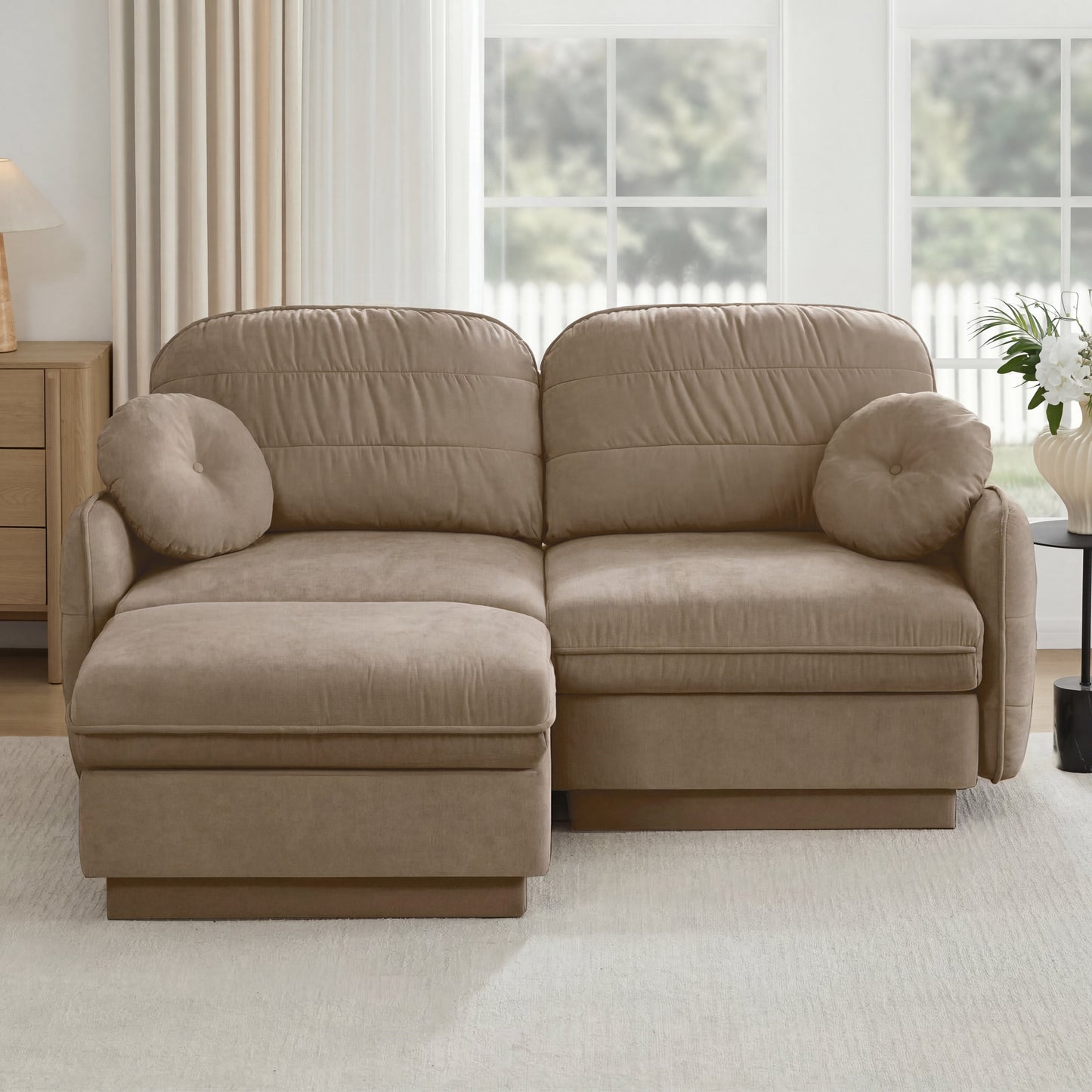 Chenille Cloud L-Shaped Loveseat Sofa beige upholstery by HouseOfZazla on Tampa Home & Garden Store