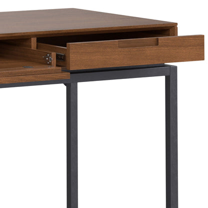 Mid Century Writing Desk With Storage in warm brown wood, black metal legs HouseOfZazla on Tampa Home & Garden Store