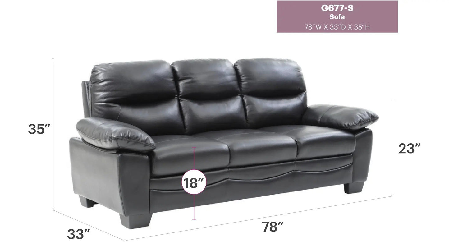 Marta Sofa by Unique Piece Furniture, black leather stationary sofa, 78W x 33D x 35H on Tampa Home & Garden Store