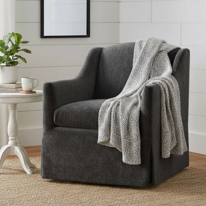 Skirted swivel accent chair by HouseOfZazla in charcoal gray fabric with 360° swivel base on Tampa Home & Garden Store