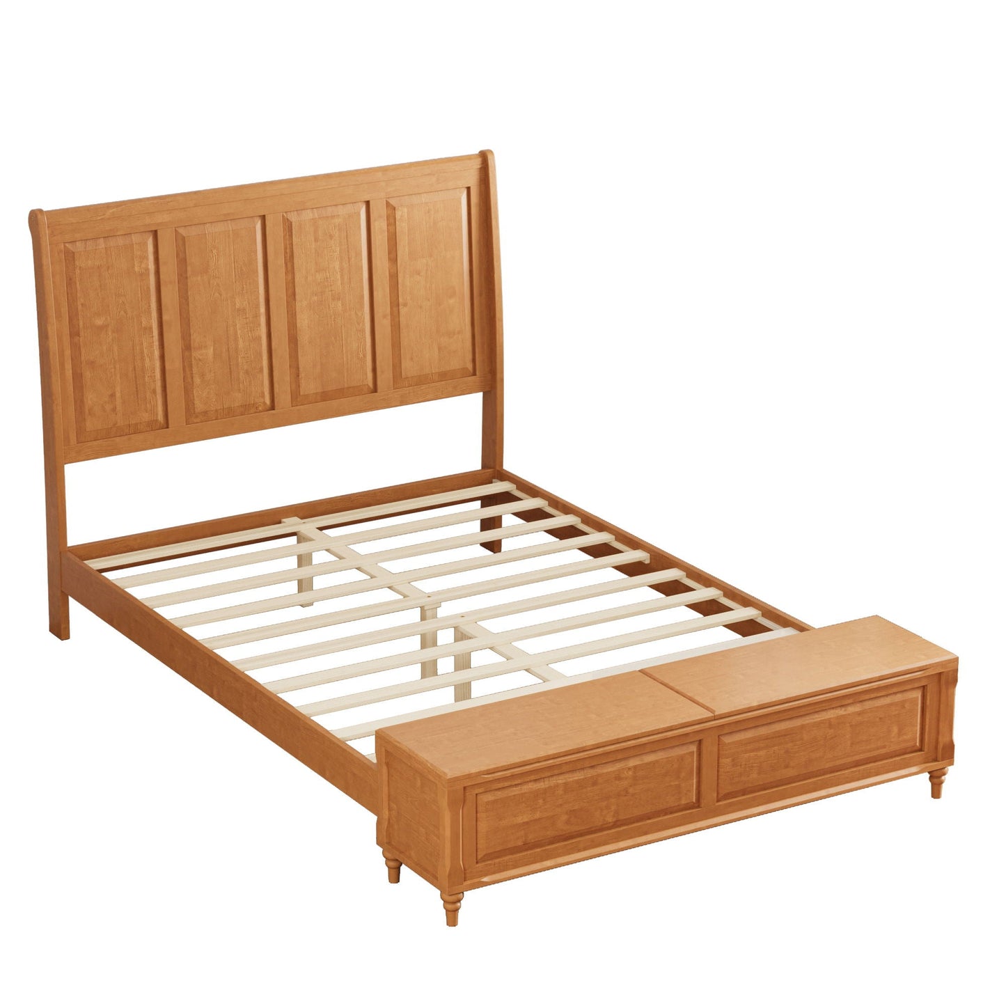 Modern Sleigh Bed with Tall Headboard and Bench