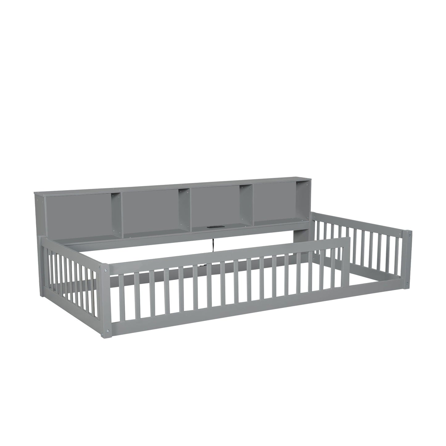 Twin long gray floor bed with storage cabinets and USB ports by HouseOfZazla on Tampa Home & Garden Store