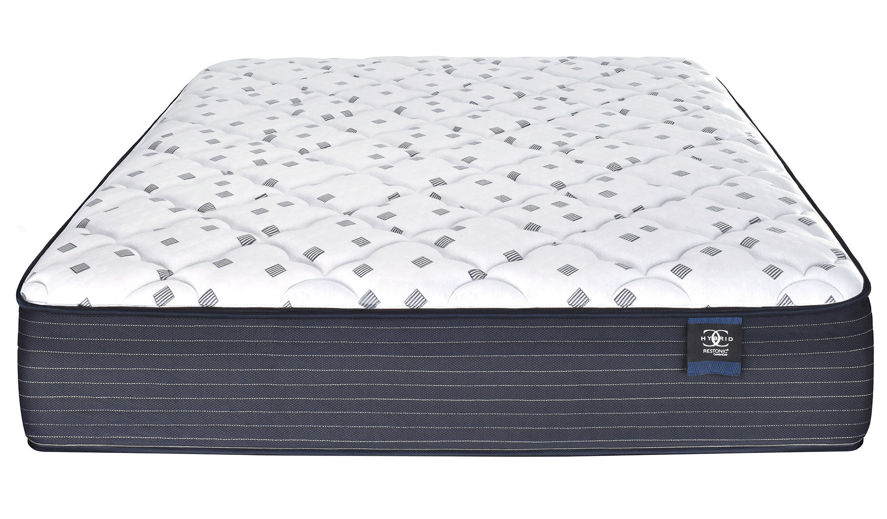 Restonic comfortcare hybrid innerspring firm mattress with white quilted top on Tampa Home & Garden Store