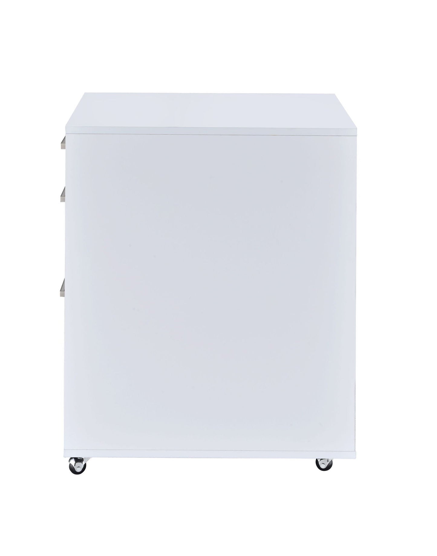 Coleen High Gloss Cabinet white filing cabinet on casters with silver handles on Tampa Home & Garden Store