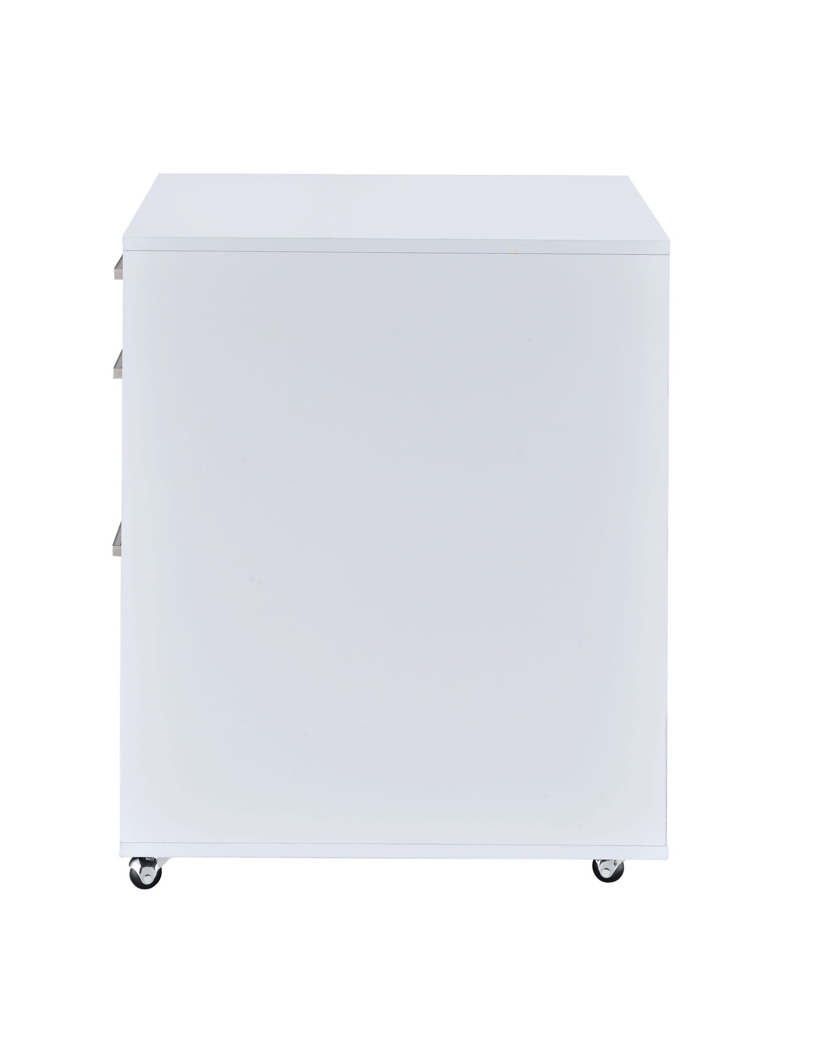 Coleen High Gloss Cabinet white filing cabinet on casters with silver handles on Tampa Home & Garden Store