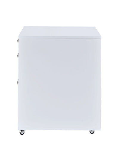 Coleen High Gloss Cabinet white filing cabinet on casters with silver handles on Tampa Home & Garden Store