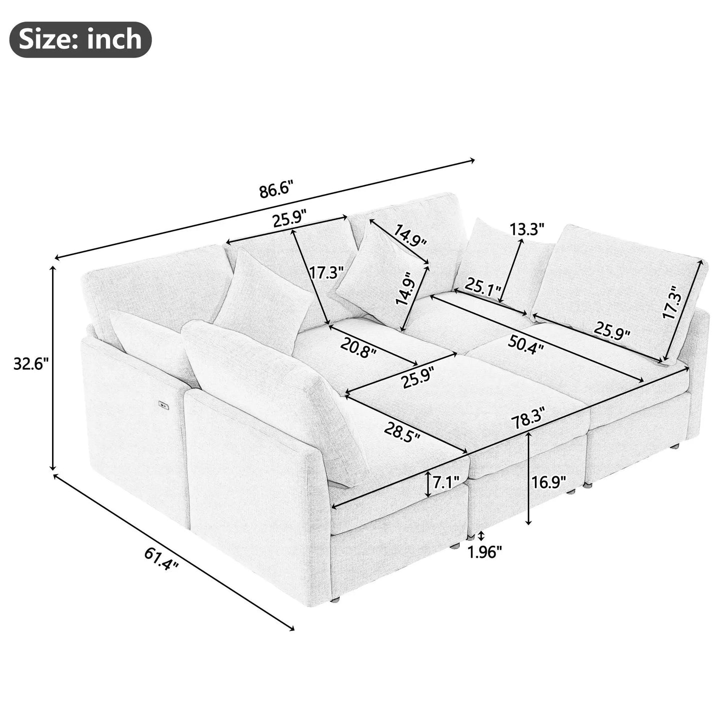 Sectional sofa modular U-shaped with ottoman and USB ports, 2pc set by Unique Piece Furniture on Tampa Home & Garden Store