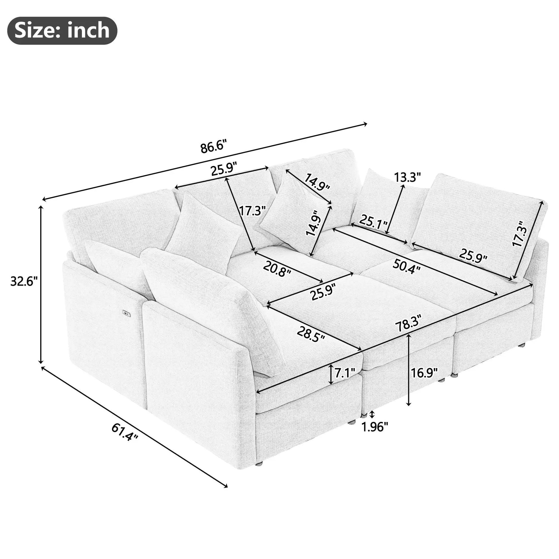 Sectional sofa modular U-shaped with ottoman and USB ports, 2pc set by Unique Piece Furniture on Tampa Home & Garden Store