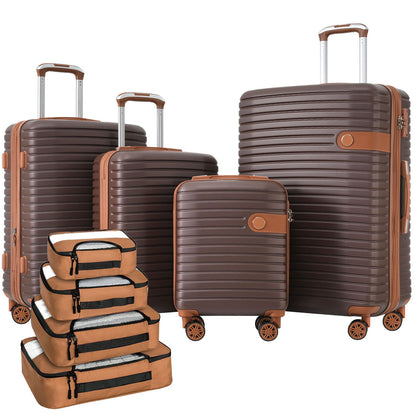 4-Piece hard-shell brown luggage set with tan accents and 4 packing cubes HouseOfZazla on Tampa Home & Garden Store