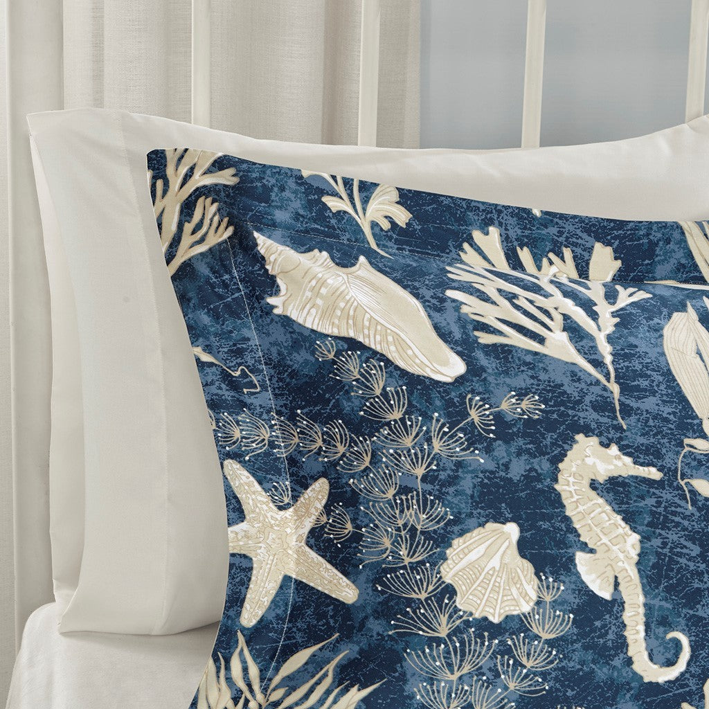 7 Piece Cotton Sateen Comforter Set blue seashells seahorse pattern Cal King HouseOfZazla on Tampa Home & Garden Store