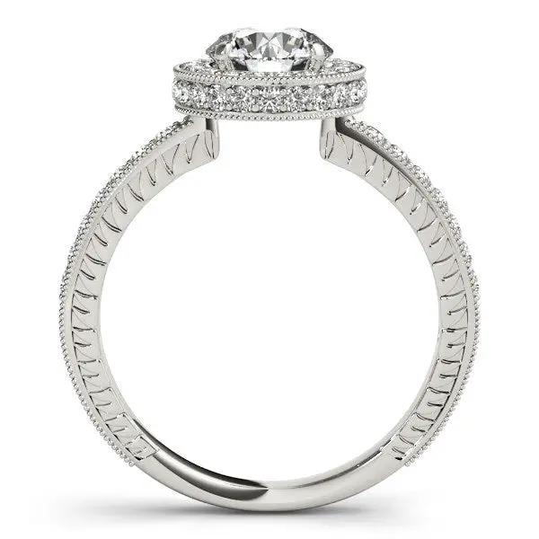 14k white gold milgrain border diamond pave engagement ring with halo 1 1/2 cttw on Tampa Home & Garden Store