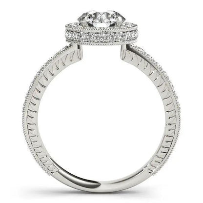 14k white gold milgrain border diamond pave engagement ring with halo 1 1/2 cttw on Tampa Home & Garden Store