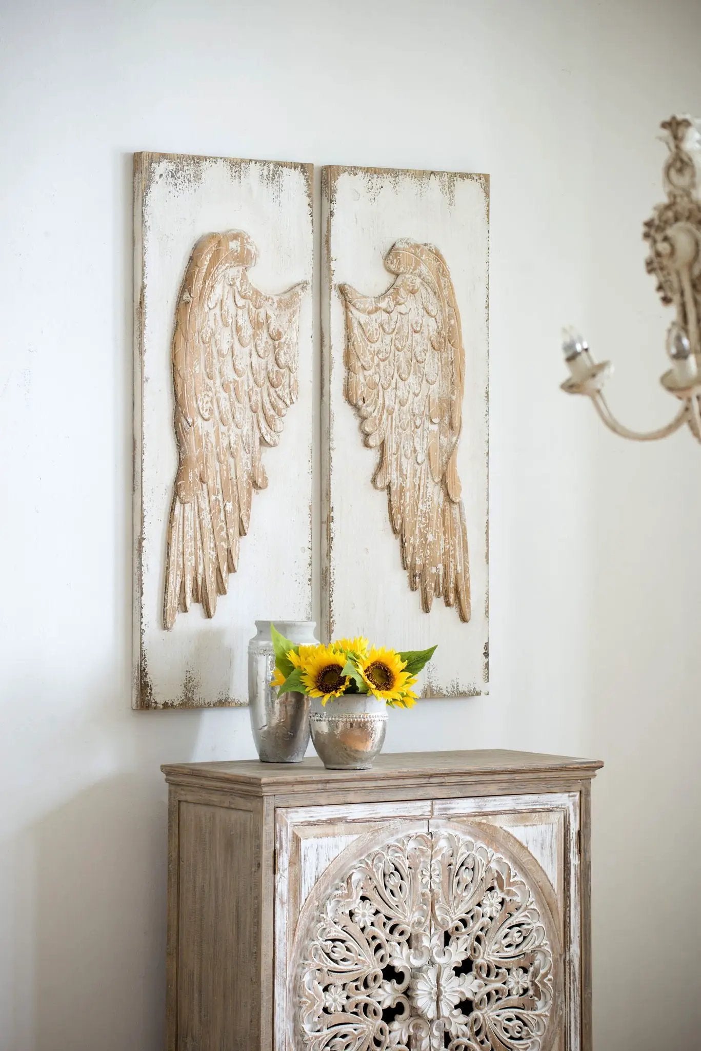 Feather Wing Wall Panels with Distressed Art