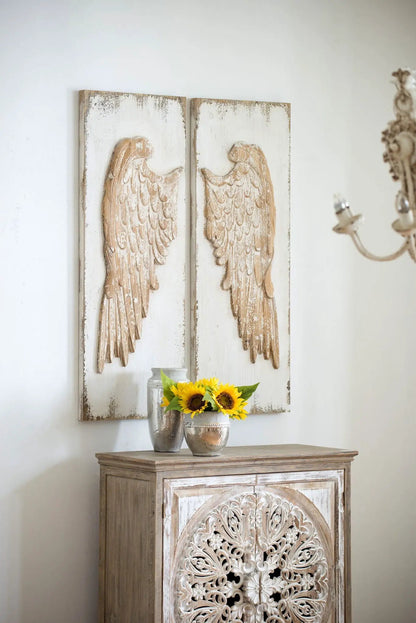 Feather Wing Wall Panels with Distressed Art