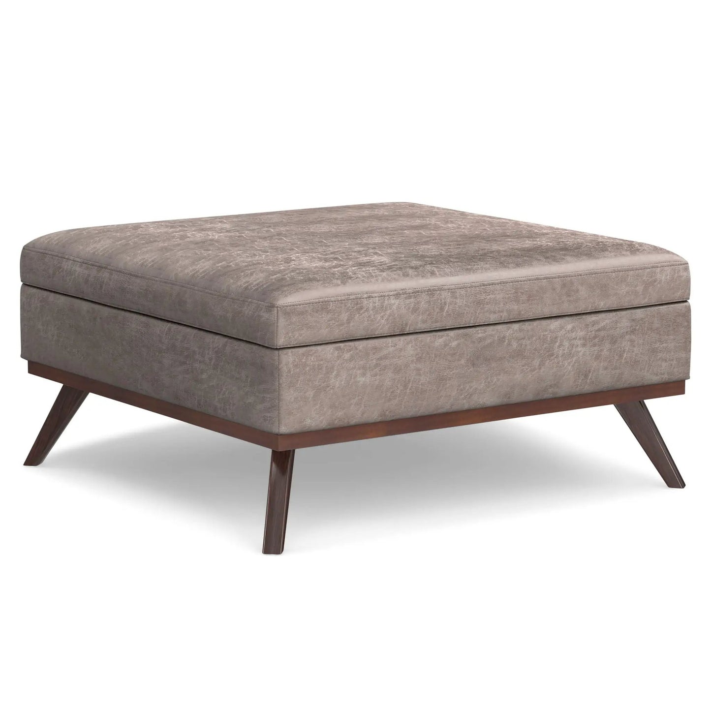 Owen multifunctional square coffee table storage ottoman brown textured fabric with wooden legs on Tampa Home & Garden Store