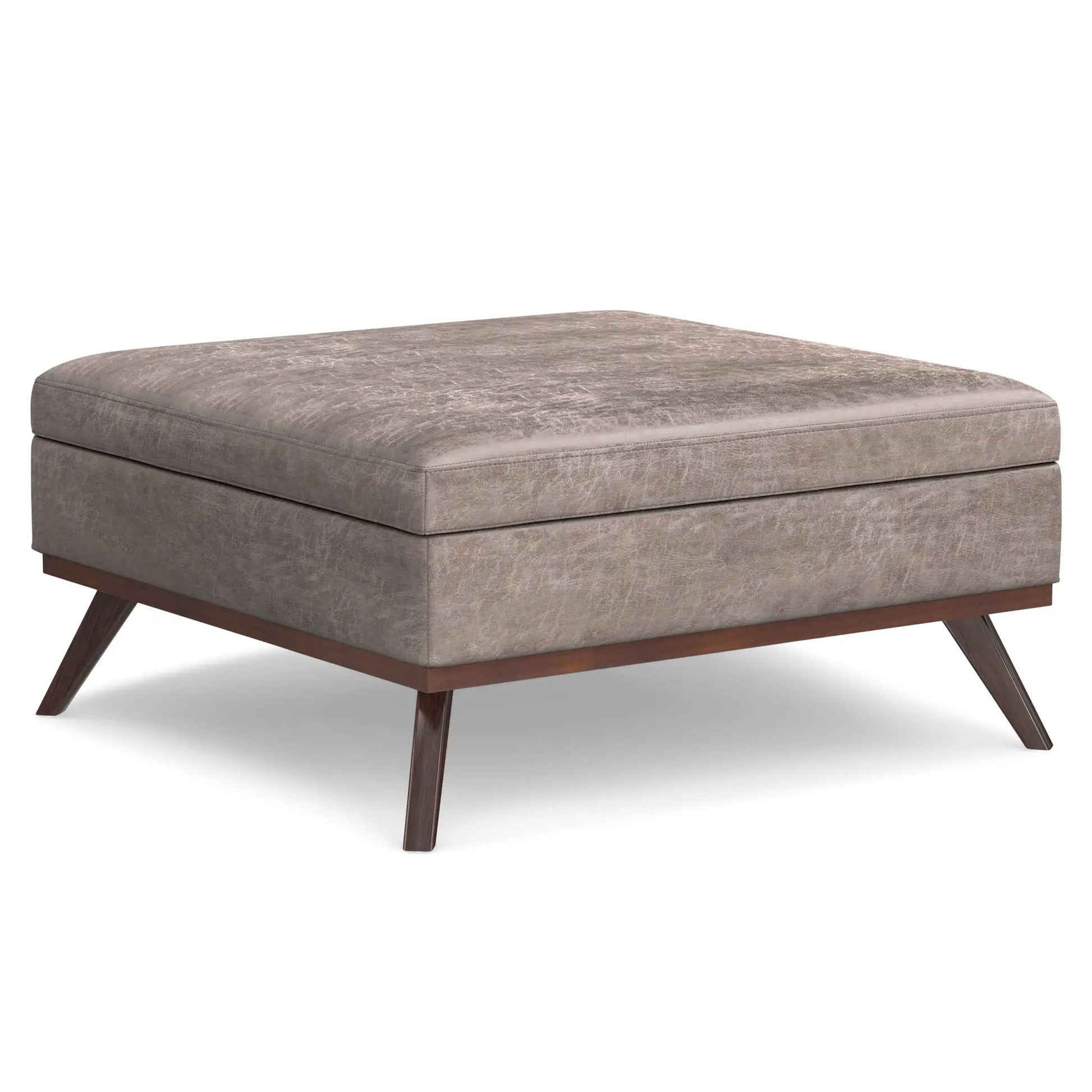 Owen multifunctional square coffee table storage ottoman brown textured fabric with wooden legs on Tampa Home & Garden Store