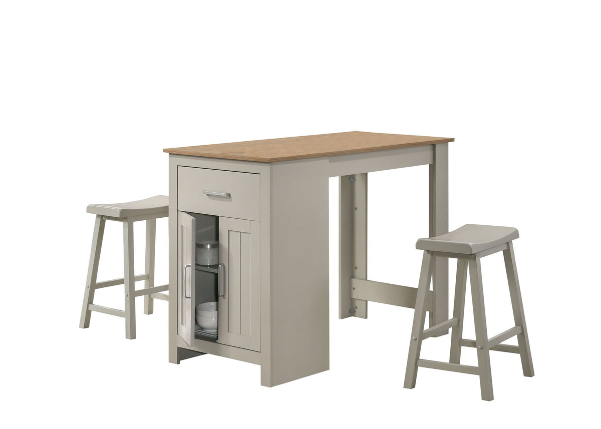 Small Space Counter Height Table w Cabinet & 2 Stools gray base, light brown top HouseOfZazla on Tampa Home & Garden Store