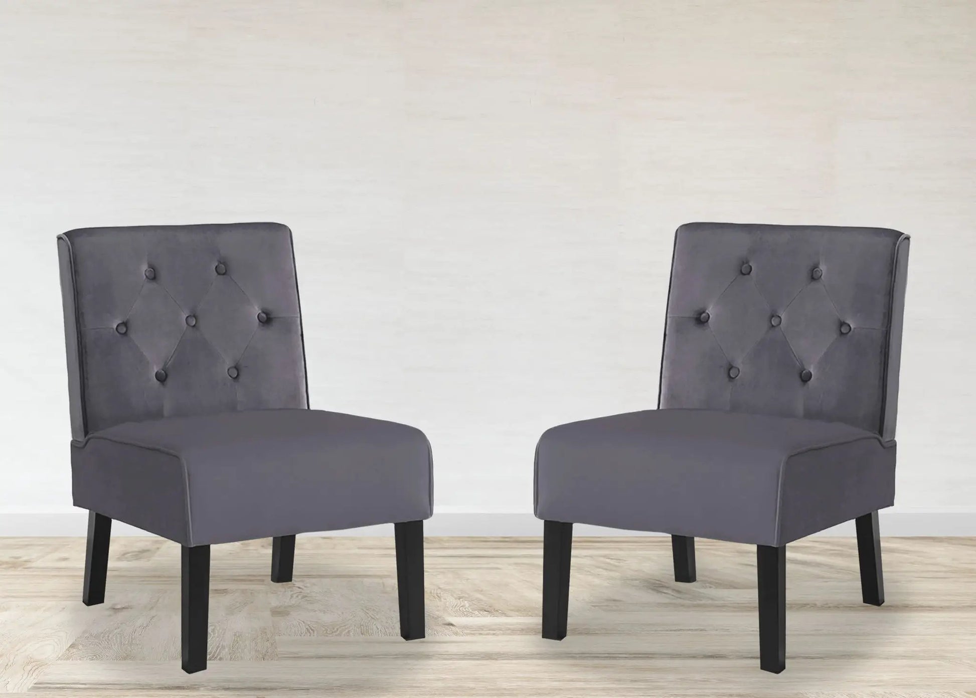 Reese armless button-tufted accent chairs set of 2 in gray fabric with black legs on Tampa Home & Garden Store