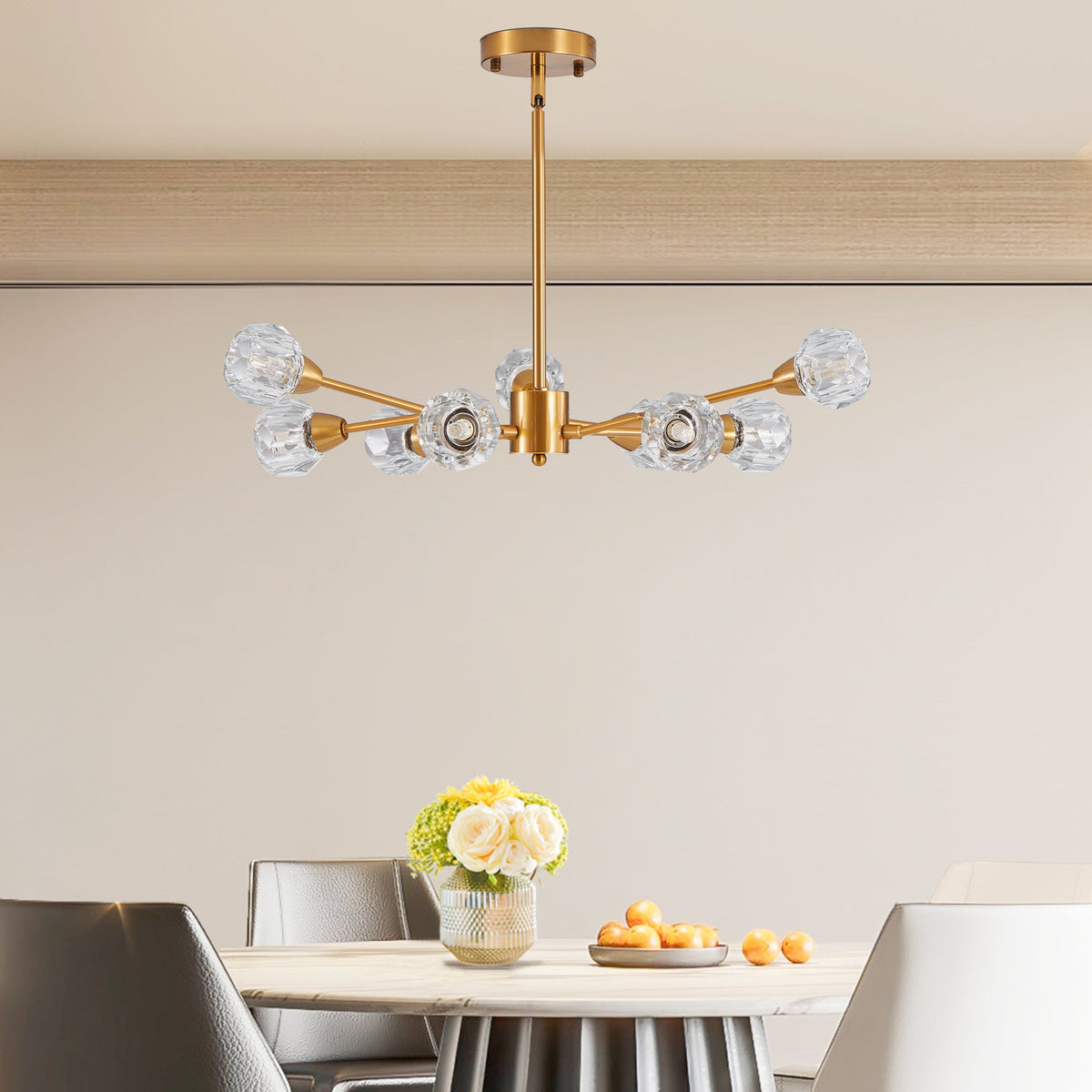 Chandelier 28-inch modern crystal with 9 lights in golden finish HouseOfZazla on Tampa Home & Garden Store