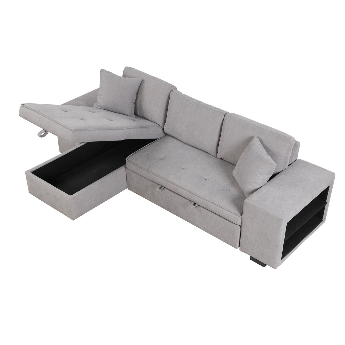 L-shaped sleeper sectional with storage chaise in light gray fabric by HouseOfZazla on Tampa Home & Garden Store