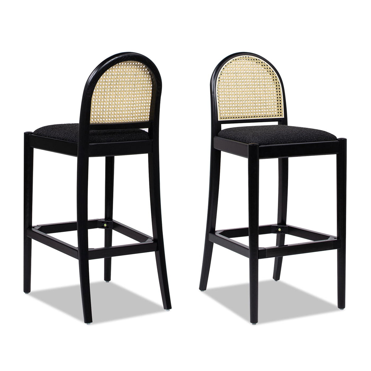 Curved back cane bar stools black frame natural cane back black cushion 2-pack HouseOfZazla on Tampa Home & Garden Store