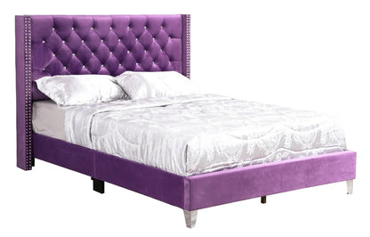 Upholstered Nailhead Trim Chic Bed purple velvet tufted headboard crystal studs Unique Piece on Tampa Home & Garden Store