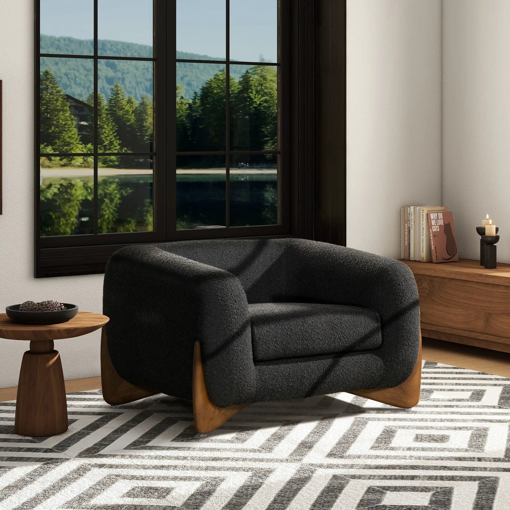 Alpine - Sherpa Arm Chair in dark charcoal Sherpa fabric with wooden legs on Tampa Home & Garden Store